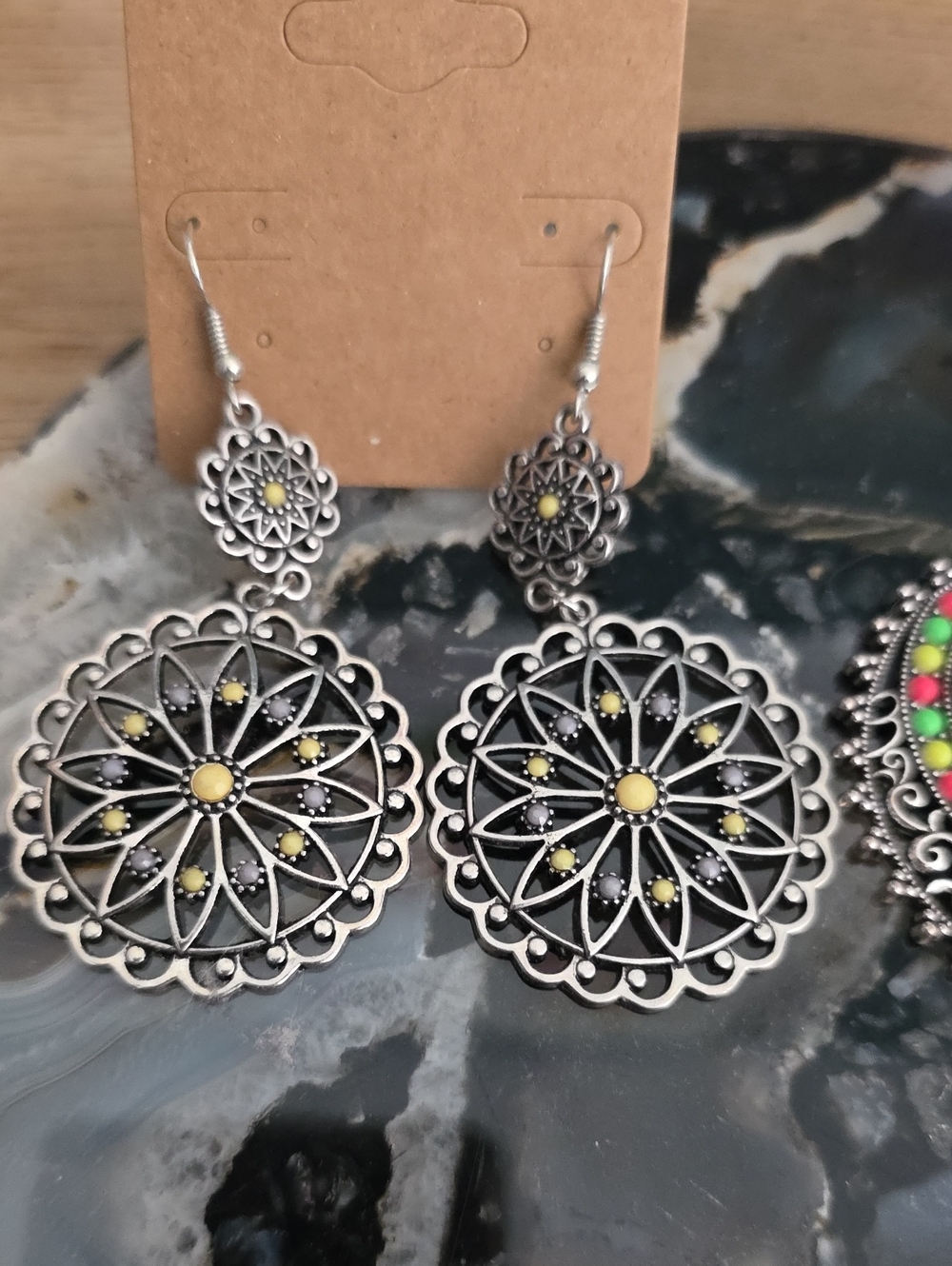 Neon Pink & Yellow Boho Drop Earrings – Women Jewelry - Picture 2 of 4